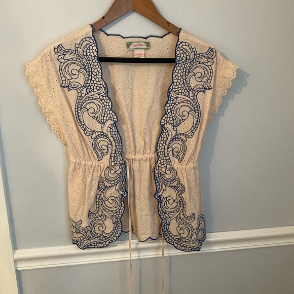 Flying Tomato Embroidered Lace Tie-Front Blouse - Picture 2 of 6